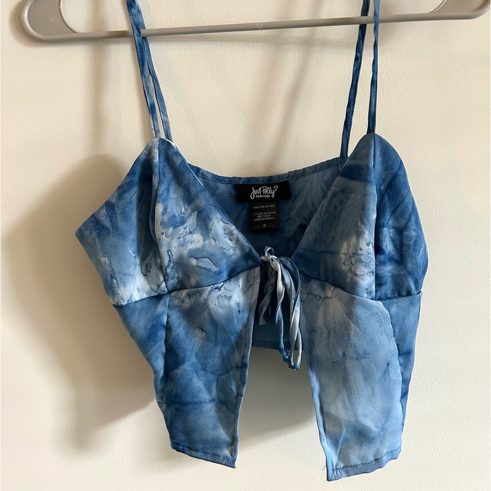 Just Polly Blue Tie Dye Knotted Crop Top